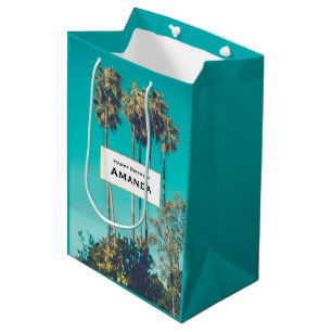 Sacola Para Presentes Média Palmeiras tropicais Árvores California Retro Birth