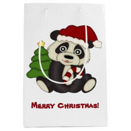 Sacola Para Presentes Média Panda Bear Christmas Personalizado