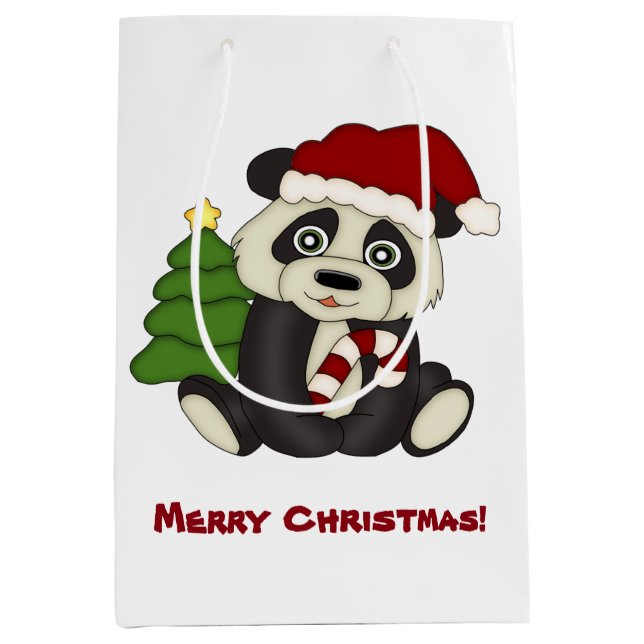 Sacola Para Presentes Média Panda Bear Christmas Personalizado (Frente)