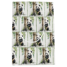 Sacola Para Presentes Média Panda Bear Watercolor Patterno