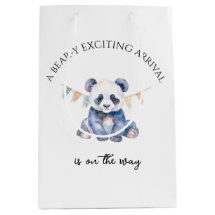 Sacola Para Presentes Média Panda de bebê com aquarela com bandeiras de reabas