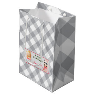 Sacola Para Presentes Média Panda e Urso Personalizar Texto e Nome