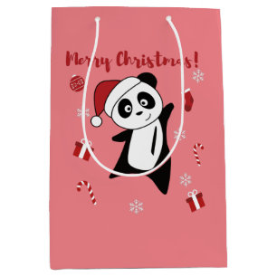 Sacola Para Presentes Média Panda Natal Neve Inverno Animais Pandas Média