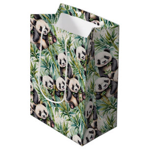 Sacola Para Presentes Média Pandas e Bambu-Cutes