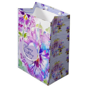 Sacola Para Presentes Média Pansy Pansies Purple Flower Birthday Girls Name