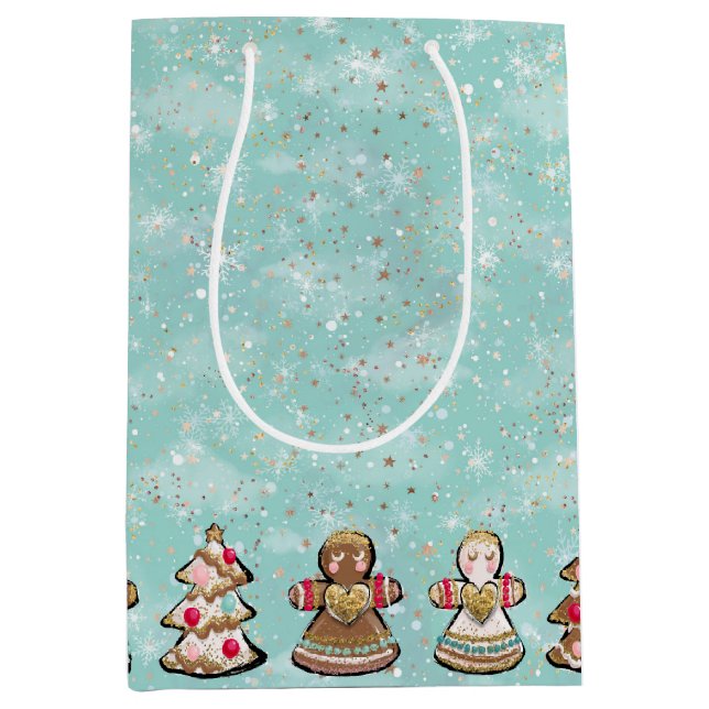 Sacola Para Presentes Média Pão de Natal Feriado (Frente)