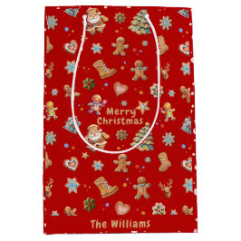 Sacola Para Presentes Média Pão de Natal Nome Vermelho Divertido