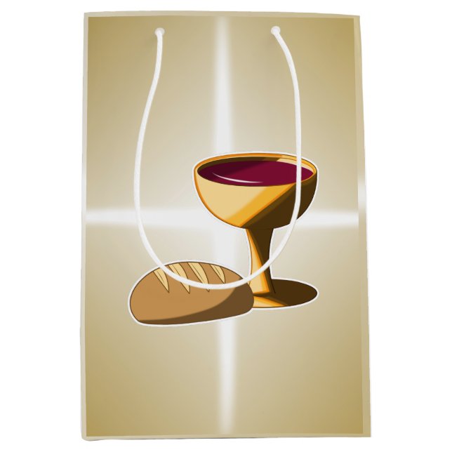 Sacola Para Presentes Média Pão e Vinho A última comuna de Páscoa de jantar (Frente)