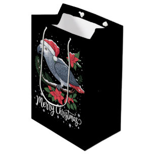 Sacola Para Presentes Média Papagaio Africano Cinzento de Natal