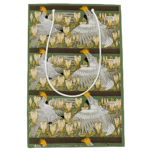 Sacola Para Presentes Média Papagaio Cacatua Verde Salvia Vintage Arte Magnóli