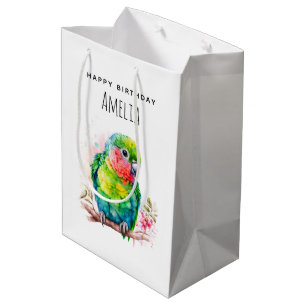 Sacola Para Presentes Média Papagaio Verde - Pássaro Bonito