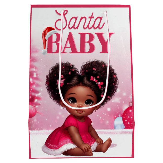 Sacola Para Presentes Média Papai noel Afro Puff Criança Natal (Verso)