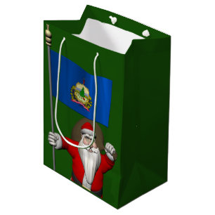 Sacola Para Presentes Média Papai Noel com a bandeira de Vermont