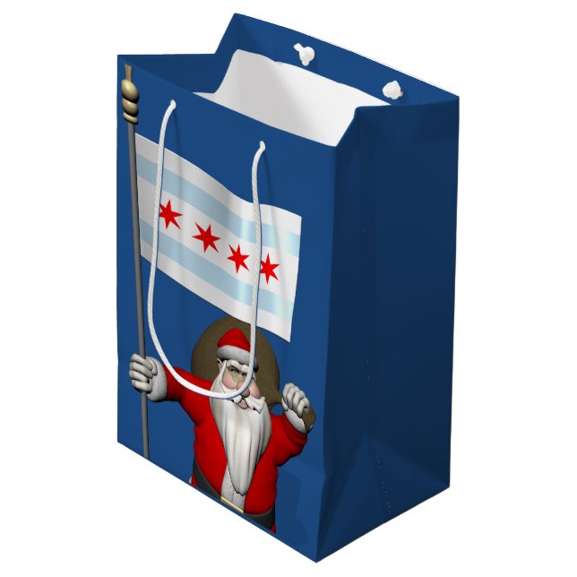 Sacola Para Presentes Média Papai Noel Com Alferes De Chicago (Frente inclinada)