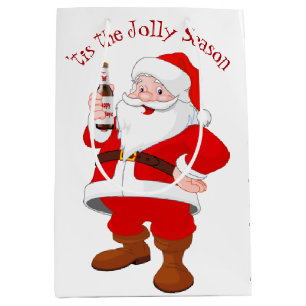 Sacola Para Presentes Média Papai Noel Com Garrafa De Cerveja