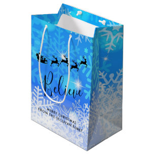 Sacola Para Presentes Média Papai Noel e sua Reindeer Voadora - Acredite