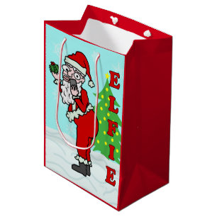 Sacola Para Presentes Média Papai noel engraçado Elfie do Natal