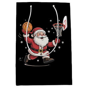 Sacola Para Presentes Média Papai Noel engraçado jogando basquete presente de 