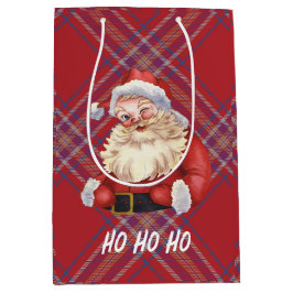 Sacola Para Presentes Média Papai Noel Fofo Ho ho ho Xadrez vermelho escocês