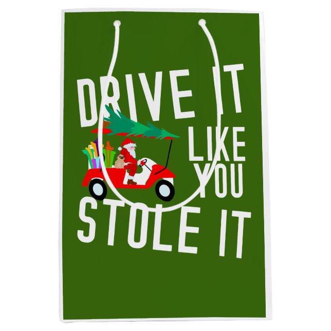 Sacola Para Presentes Média Papai Noel Golfe em Carrinho de Golfe no Natal (Frente)