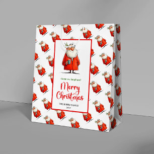 Sacola Para Presentes Média Papai Noel minimalista divertido e alegre 