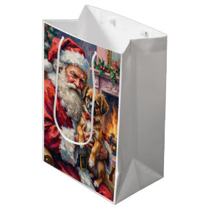 Sacola Para Presentes Média Papai Noel segurando a arte de Natal do Chin Japon