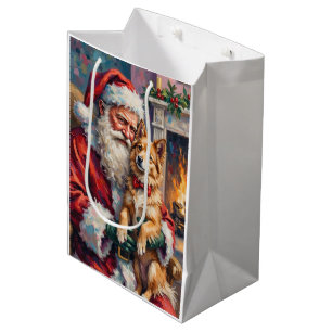 Sacola Para Presentes Média Papai Noel segurando a arte de Natal do Finnish La
