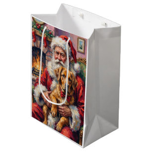 Sacola Para Presentes Média Papai Noel segurando a arte de Natal do Mastim Tib