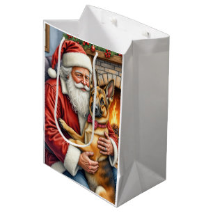 Sacola Para Presentes Média Papai Noel segurando a Arte de Natal do Pastor Bel
