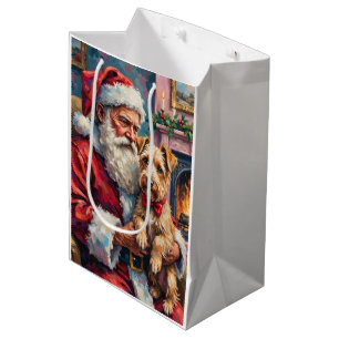 Sacola Para Presentes Média Papai Noel segurando a Arte de Natal do Wheaten Te