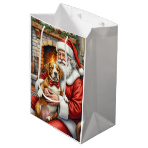 Sacola Para Presentes Média Papai Noel segurando um Staffordshire Terrier Amer