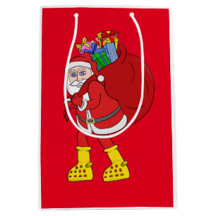 Sacola Para Presentes Média Papai Noel Vestindo Botas Amarelas Grandes