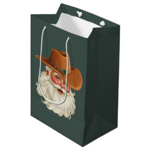 Sacola Para Presentes Média Papai Noel Vintage Cowboy Divertido Western Retrô