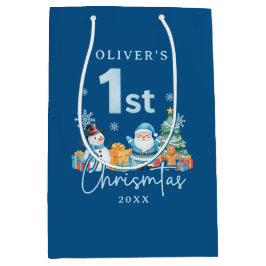 Sacola Para Presentes Média Papais noeis azuis 1rua de Natal com Snowman, Tree