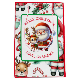 Sacola Para Presentes Média Papais noeis bonitos e renas - Natal personalizado