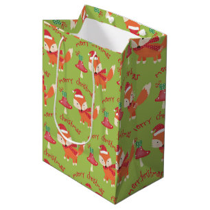 Sacola Para Presentes Média Papais noeis bonitos Raposa Feliz Natal
