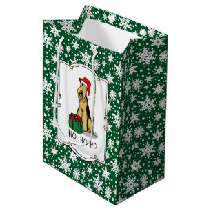 Sacola Para Presentes Média Papais noeis de Natal Airedale Terrier HO HO Cute