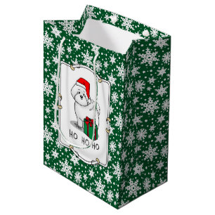 Sacola Para Presentes Média Papais noeis de Natal Bichon Frise Dog Cute