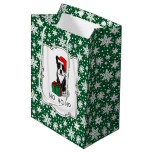 Sacola Para Presentes Média Papais noeis de Natal Boston Terrier (preto)