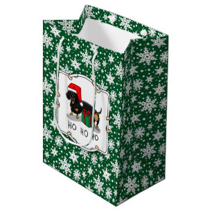 Sacola Para Presentes Média Papais noeis de Natal Dachshund (S pretos e bronze