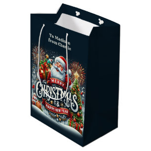 Sacola Para Presentes Média Papais noeis de Natal de Texto Personalizado