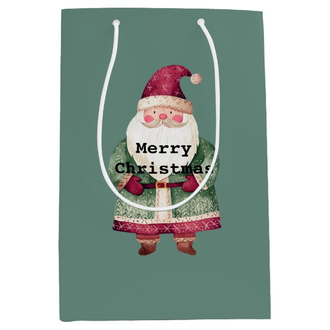 Sacola Para Presentes Média Papais noeis de Natal Feliz Vermelho (Frente)