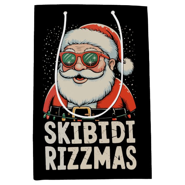 Sacola Para Presentes Média Papais noeis de Skibidi Rizzmas Férias de Natal Ri (Frente)