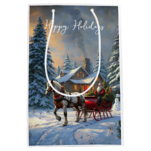 Sacola Para Presentes Média Papais noeis de Sleigh de um cavalo natalino