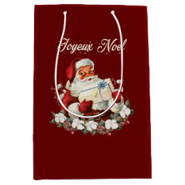 Sacola Para Presentes Média Papais noeis de Vintage de Natal Vermelho para Joy
