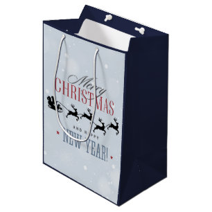 Sacola Para Presentes Média Papais noeis e sua Reindeer Voadora Silhouette Nat
