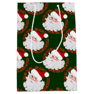 Sacola Para Presentes Média Papais noeis Em Círculos Verdes Gift Bag M