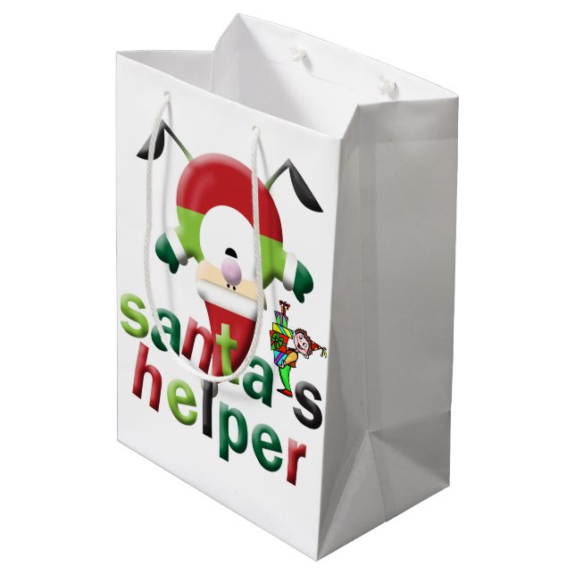 Sacola Para Presentes Média Papais noeis Helper Merry Christmas Gift Bags (Verso inclinado)