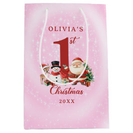 Sacola Para Presentes Média Papais noeis, Reindeer e Snowman - Primeiro Natal