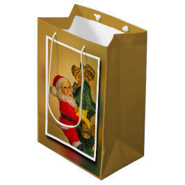 Sacola Para Presentes Média Papais noeis Subindo a Árvore de Natal Vintage Art